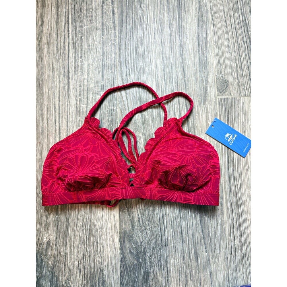 CUPSHE Bikini Top Womens Small Raspberry Red Pink Textured Tie Back NWT